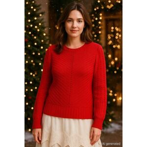 Knox‎ Rose Womens Crochet Sweater Size XXL Red Puff Sleeve Holiday Cozy Cottage